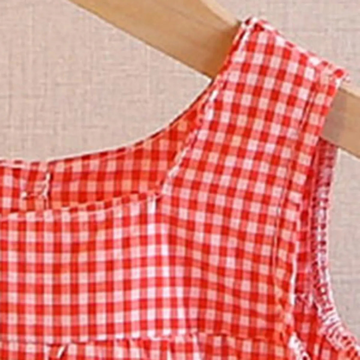 Girls Red Gingham Checked Sleeveless Top With Short Sets Sets