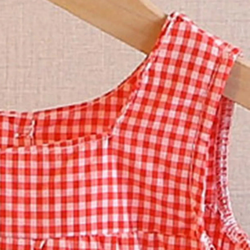 Girls Red Gingham Checked Sleeveless Top With Short Sets Sets