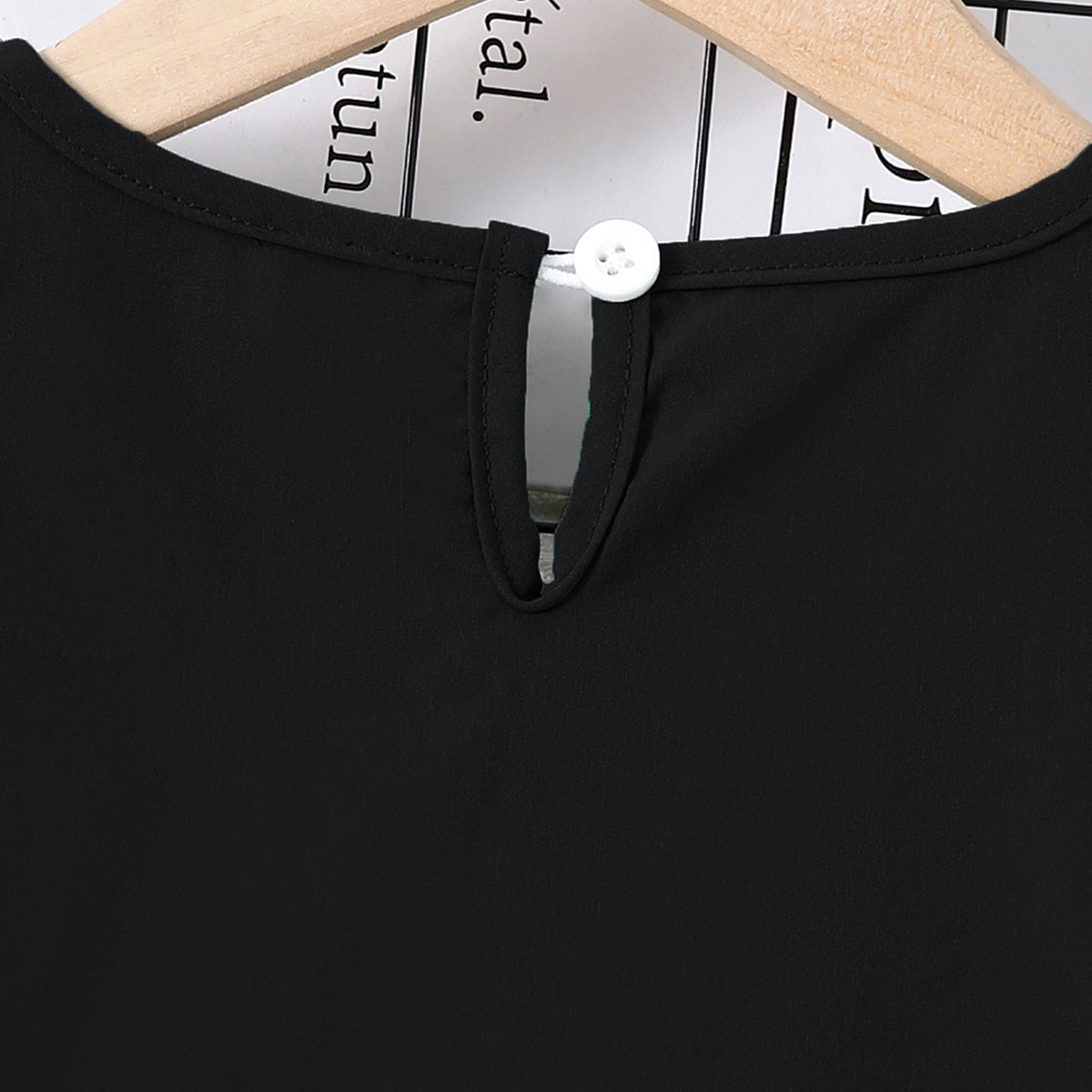 Girls Black Short Sleeves Lace V-Neck Dress Casual Dresses