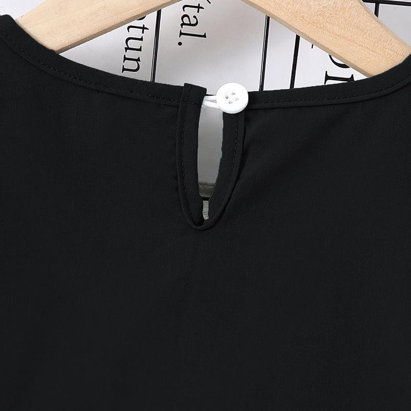 Girls Black Short Sleeves Lace V-Neck Dress Casual Dresses