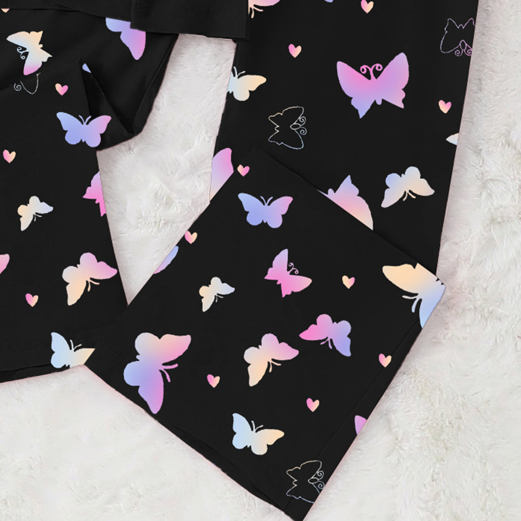 Girls Black Heart Printed Glow in the Dark T-Shirt & Pajama Winter Set 2 pc. Sets