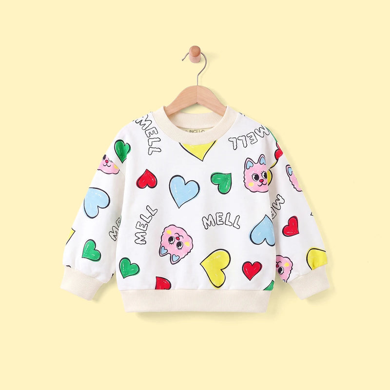 Girls Off White Heart Print Sweatshirt With Skirt Sets 2 pc. Sets Off White 3-4 Y