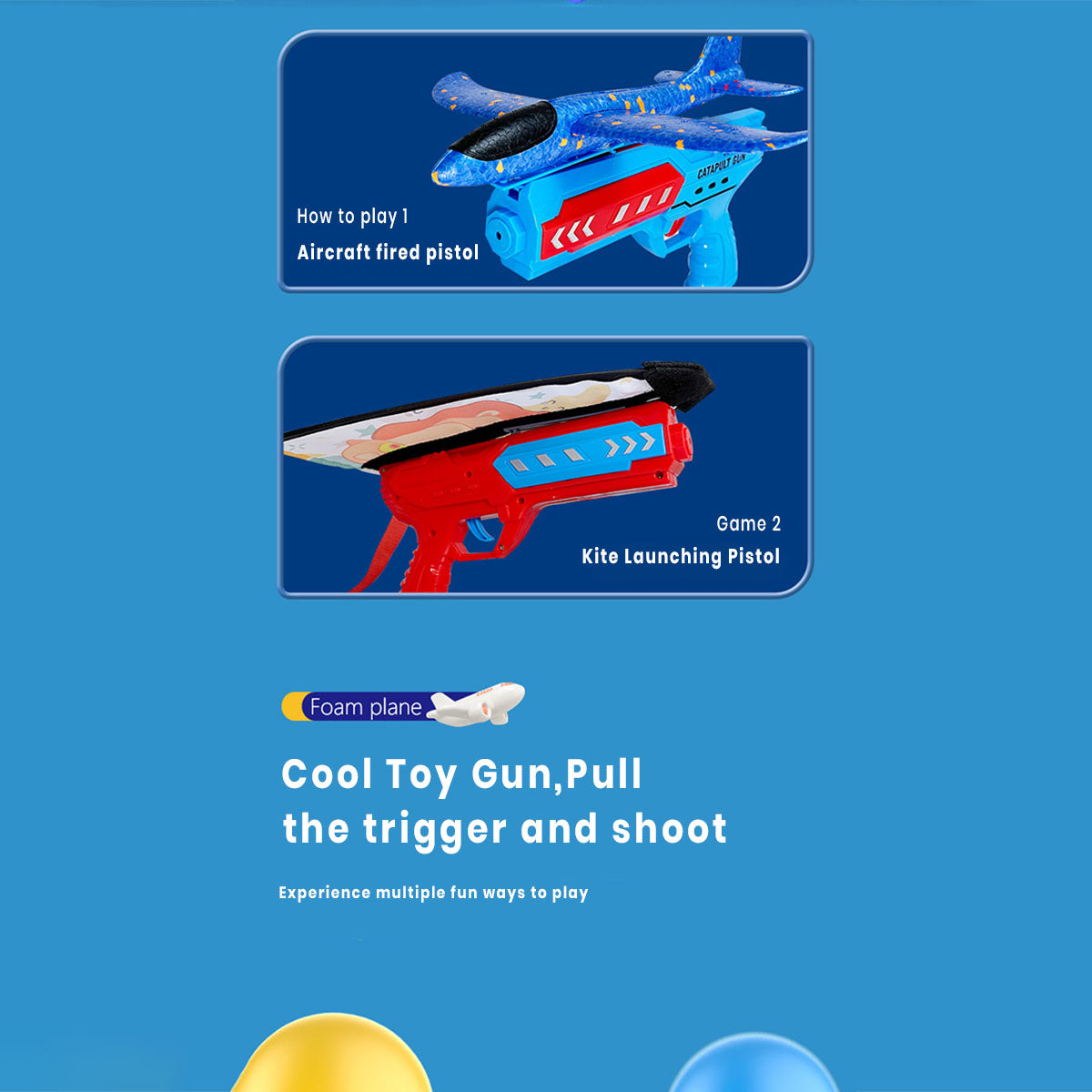 Kids Blue Airplane Launcher Gun with Foam Planes Trending Accessories