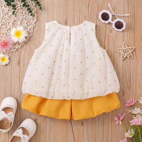 Girls Polka Dot Print Sleeveless Top With Yellow Shorts Sets 2 pc. Sets