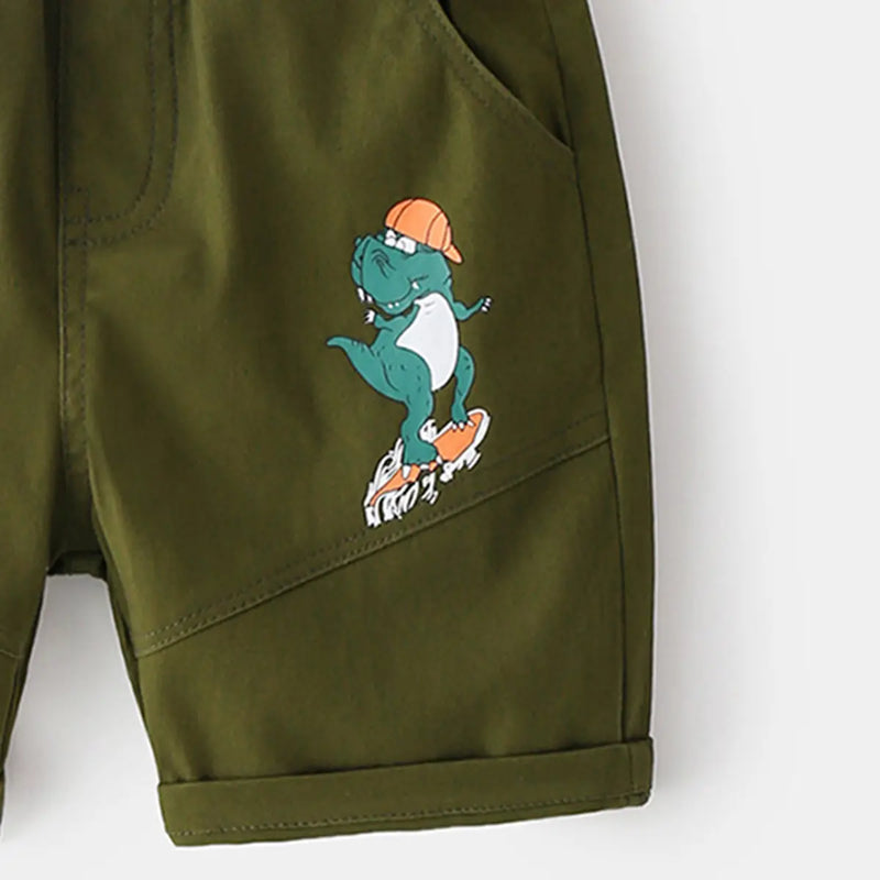 Boys Green Crocodile Cartoon Printed Short Shorts