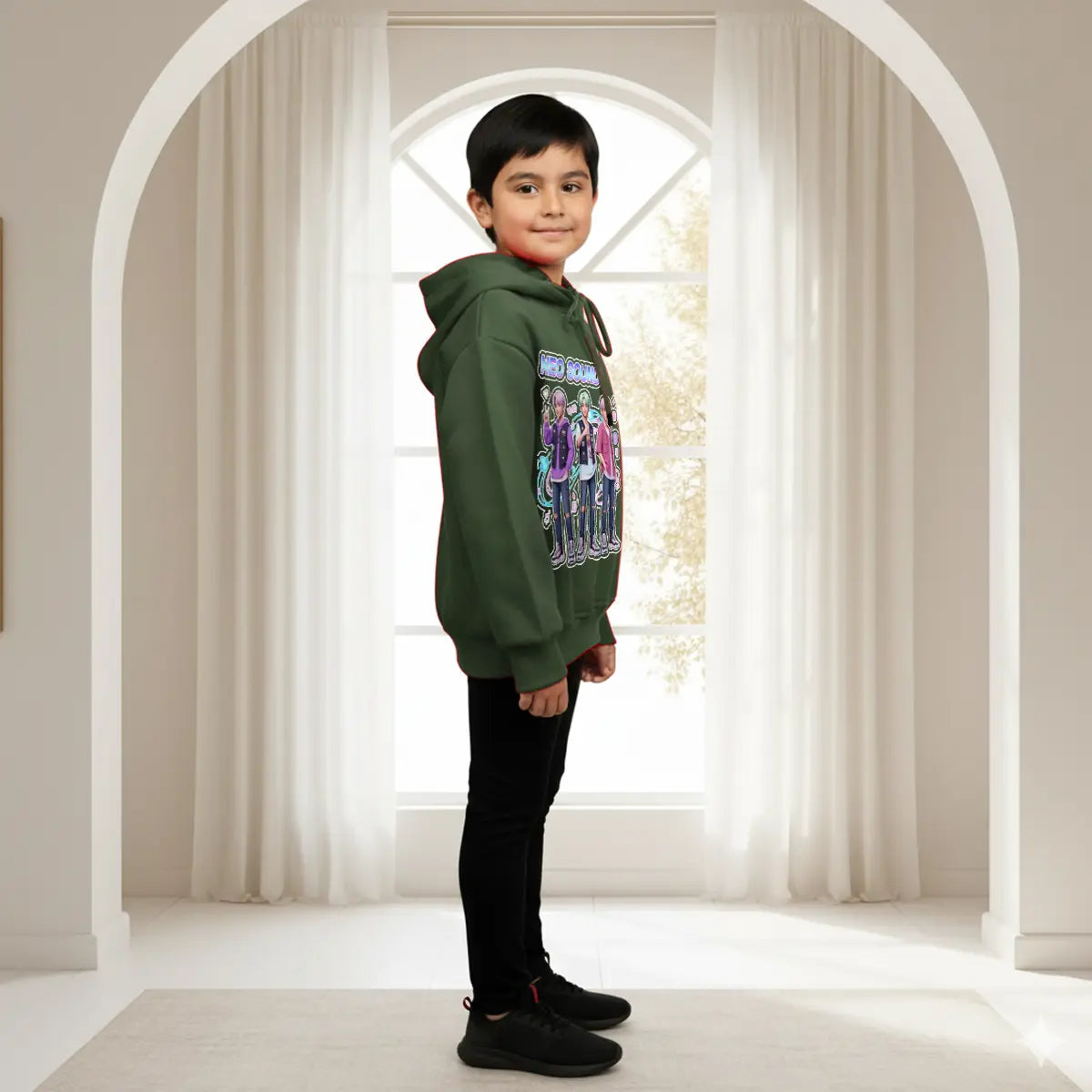 Boys Green K-Pop Neo-Sound Graphics Hoodies Sweatshirts & Hoodies