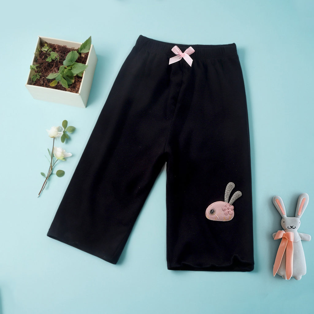 Girls Bunny Applique Pants With Bow