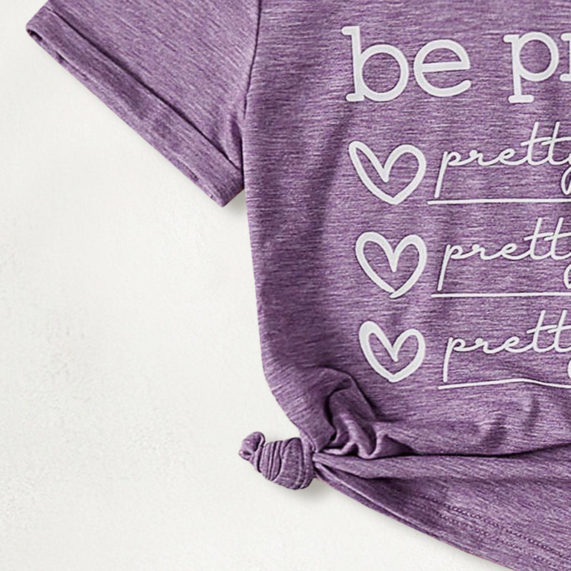 Girls Purple Typographic Printed Short Sleeves T-Shirt Tshirts