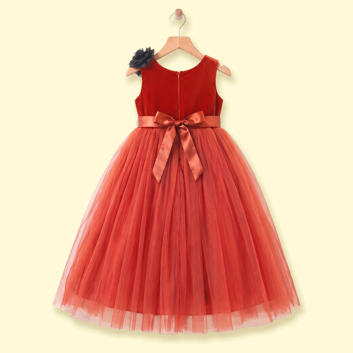 Girls Rust Floral Applique Sleeveless Fit & Flare Party Dress Party Dresses