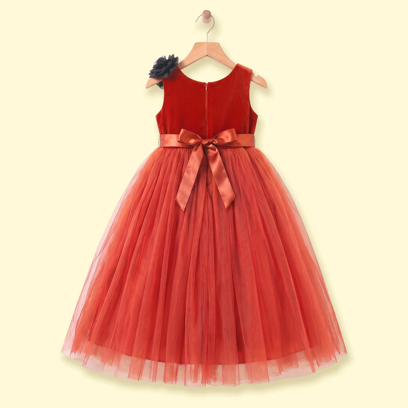 Girls Rust Floral Applique Sleeveless Fit & Flare Party Dress Party Dresses