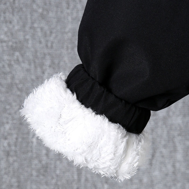 Boys Black Color-blocked Half Zipper Sweatshirt With Fur Lining & Pants Sets 2 pc. Sets