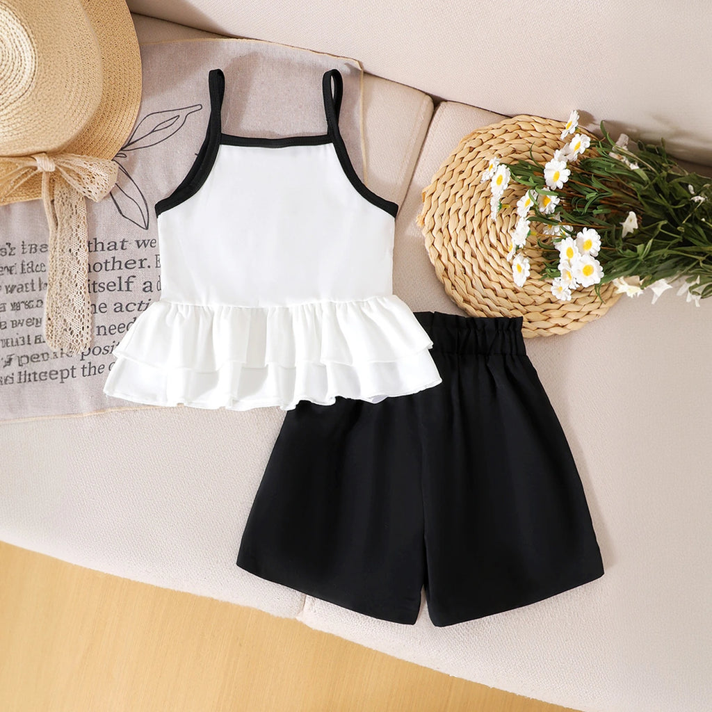 Girls White Bow Applique Peplum Top With Shorts Sets 2 pc. Sets