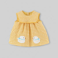 Girls Yellow Checked Duck Applique Fit & Flare Dress Casual Dresses