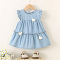 Girls Blue Heart Applique Layered Denim Dress Casual Dresses Blue 1-2 Y