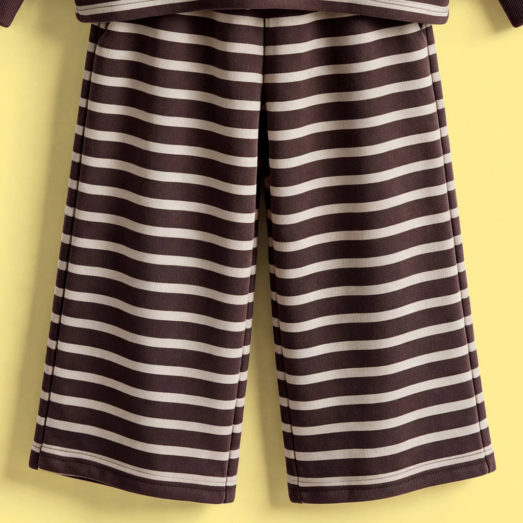 Girls Brown Striped Sweatshirt & Pants Co-ord Sets Sets