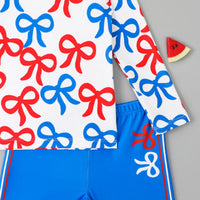 Boys Blue Allover Bow Printed T-Shirt With Shorts Swimwear Sets Beachwear