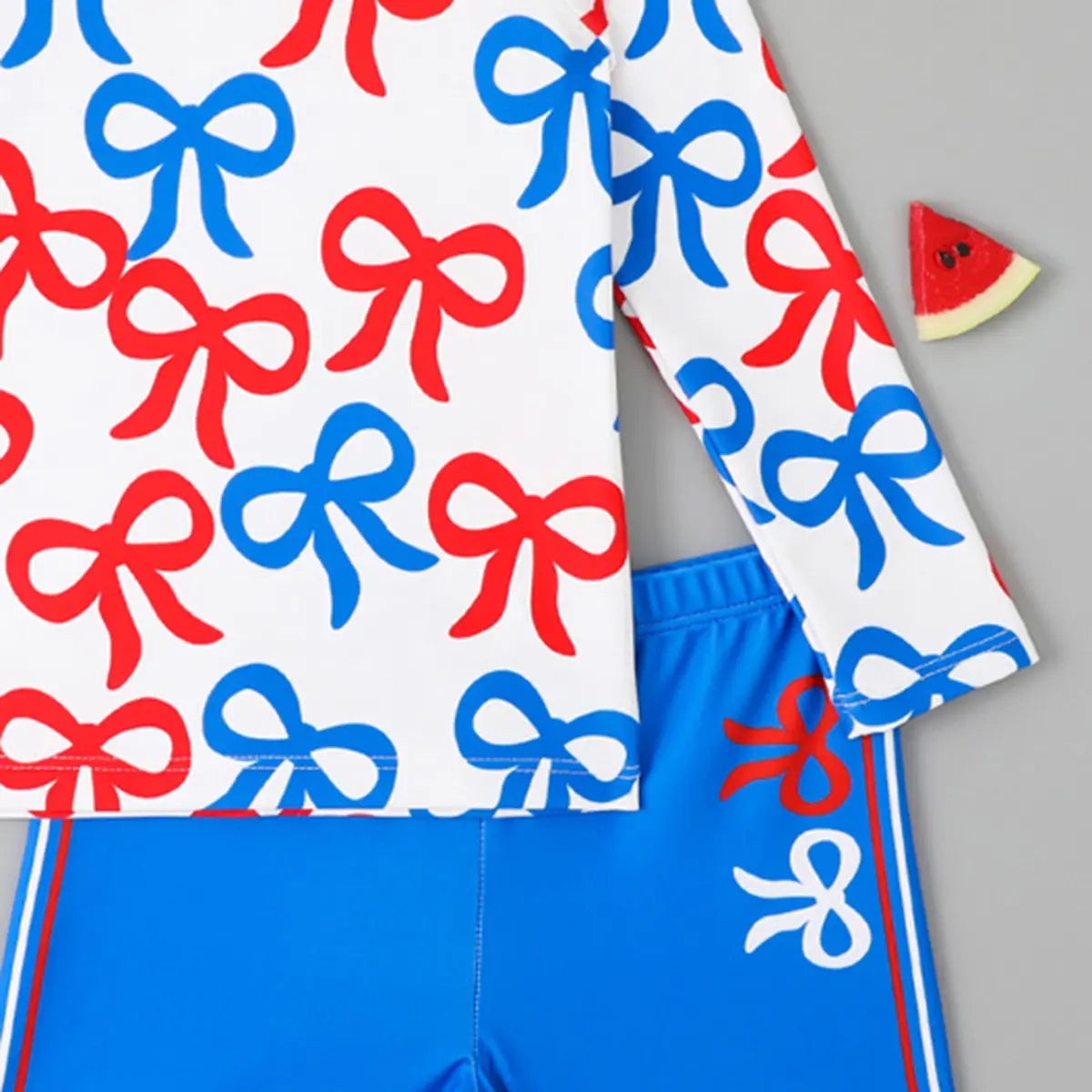 Boys Blue Allover Bow Printed T-Shirt With Shorts Swimwear Sets Beachwear