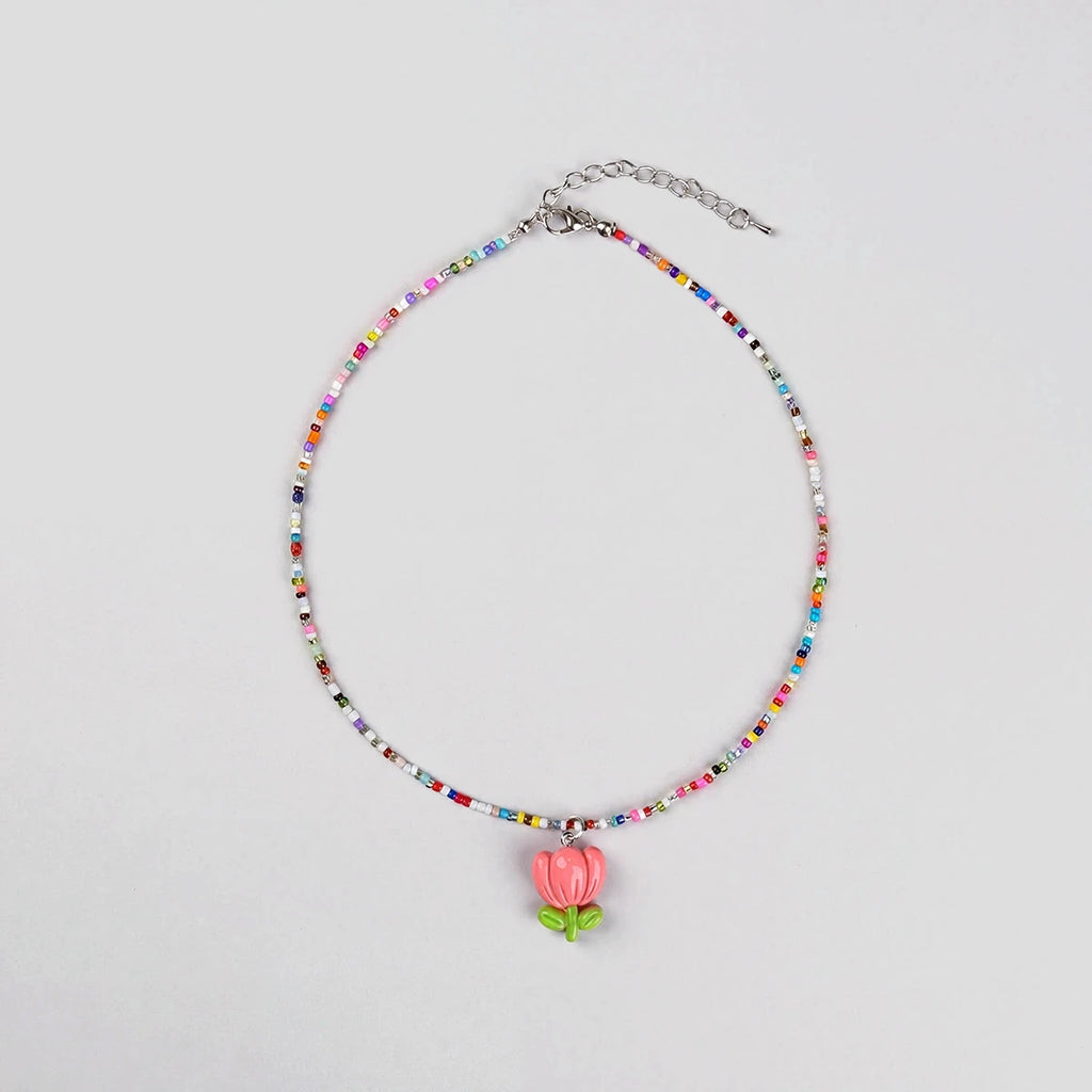 Pack Of 5 Girls Multicolour Floral Beads Necklace Sets Necklace and Chains