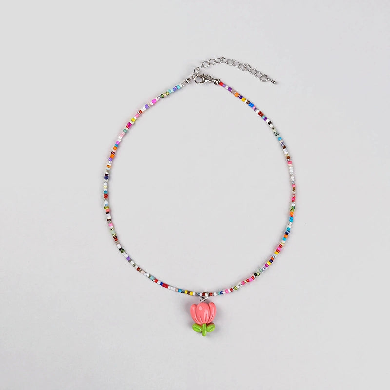 Pack Of 5 Girls Multicolour Floral Beads Necklace Sets Necklace and Chains
