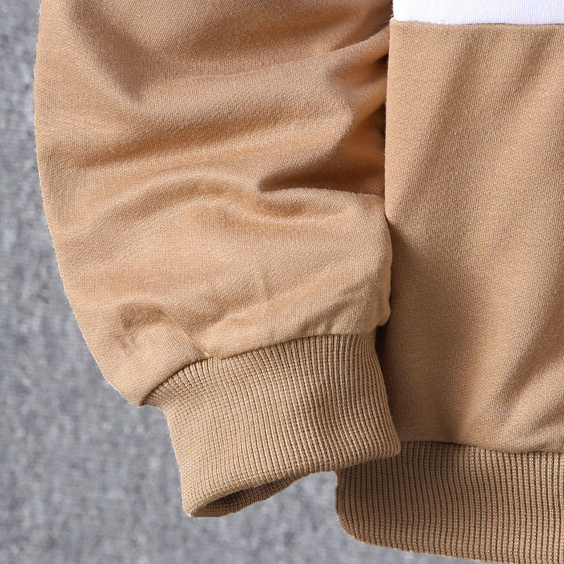 Boys Khaki Color-blocked Hooded Sweatshirt With Pants Sets 2 pc. Sets