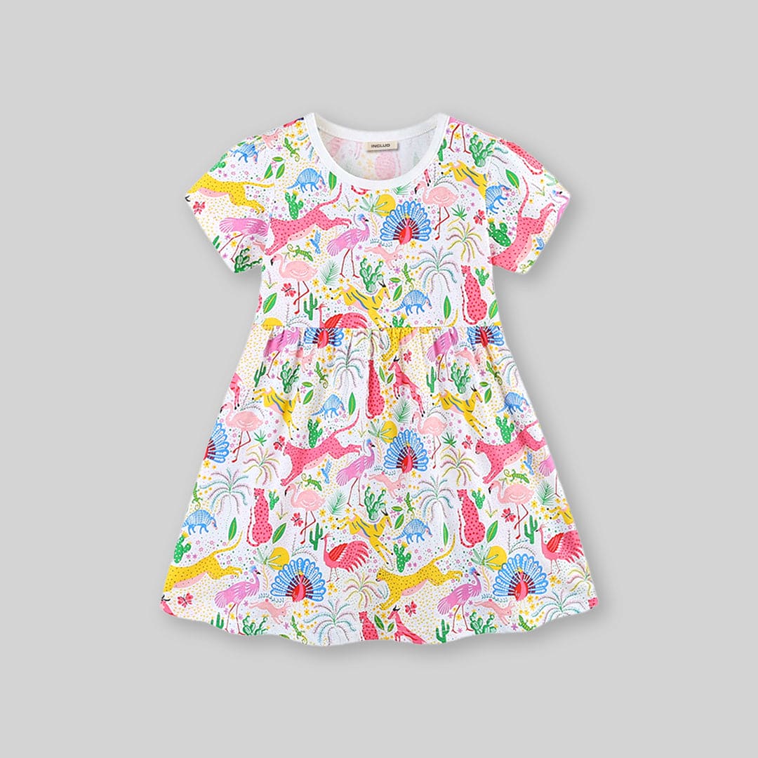 Girls Animal Printed Short Sleeve Dress Casual Dresses   