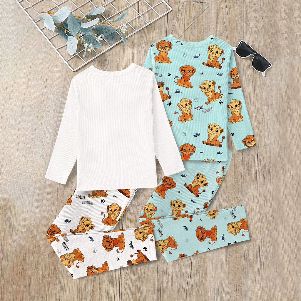 Boys Multicolor Tiger Printed T-Shirt With Pajama Set ( Pack Of 2 ) Sets