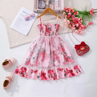 Girls Pink Floral Print Tulle Overlay Fit & Flare Dress Casual Dresses Pink 3-4 Y