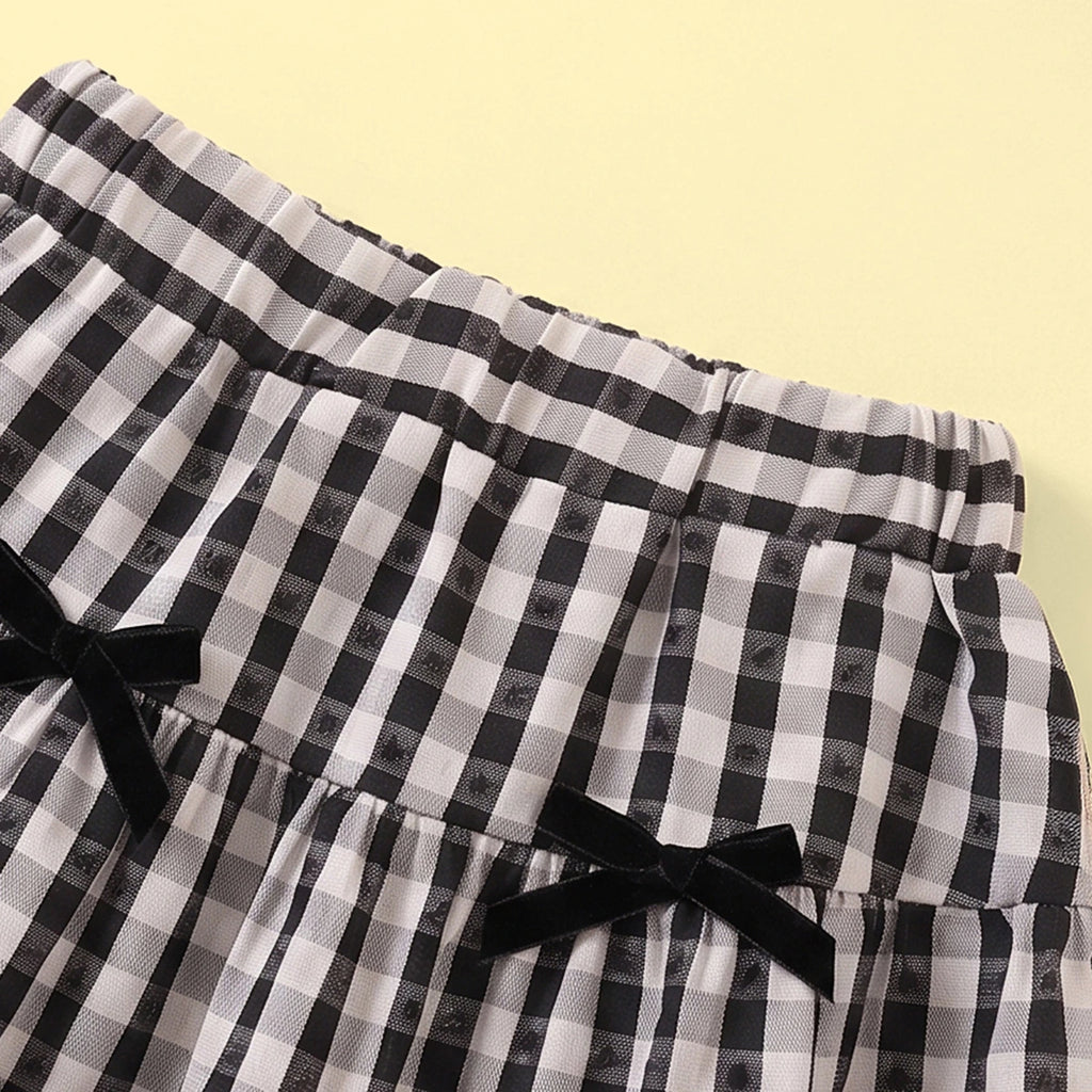 Girls Black Checked Sleeveless Top With Skirt Sets 2 pc. Sets