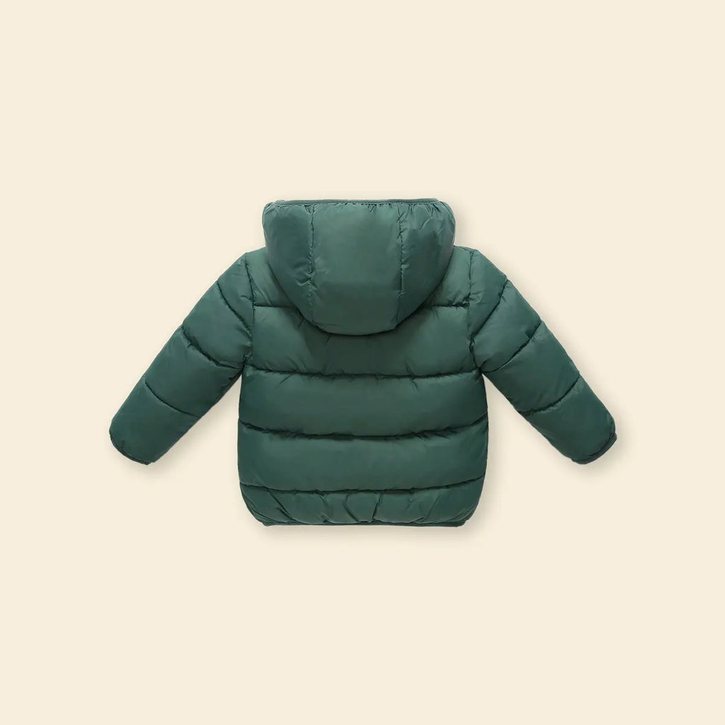 Boys Green Hooded Puffer Jacket With Sherpa Fleece Lining Coats & Jackets