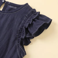Girls Navy Blue Floral Applique Top With Pants Sets 2 pc. Sets