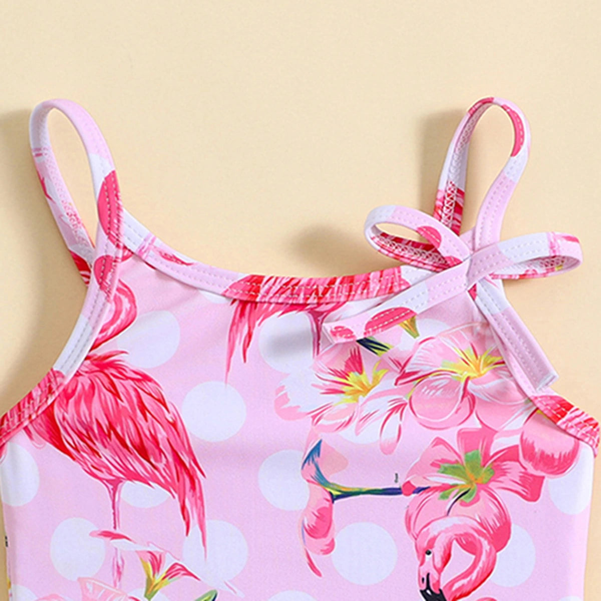 Girls Pink Flamingo Printed Sleeveless Swimwear Bodysuit Beachwear