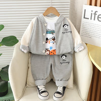 Boys Grey Graphics Printed Winter Sweatshirt With T-Shirt and Pant Set 3 pc. Sets Grey 1-2 Y