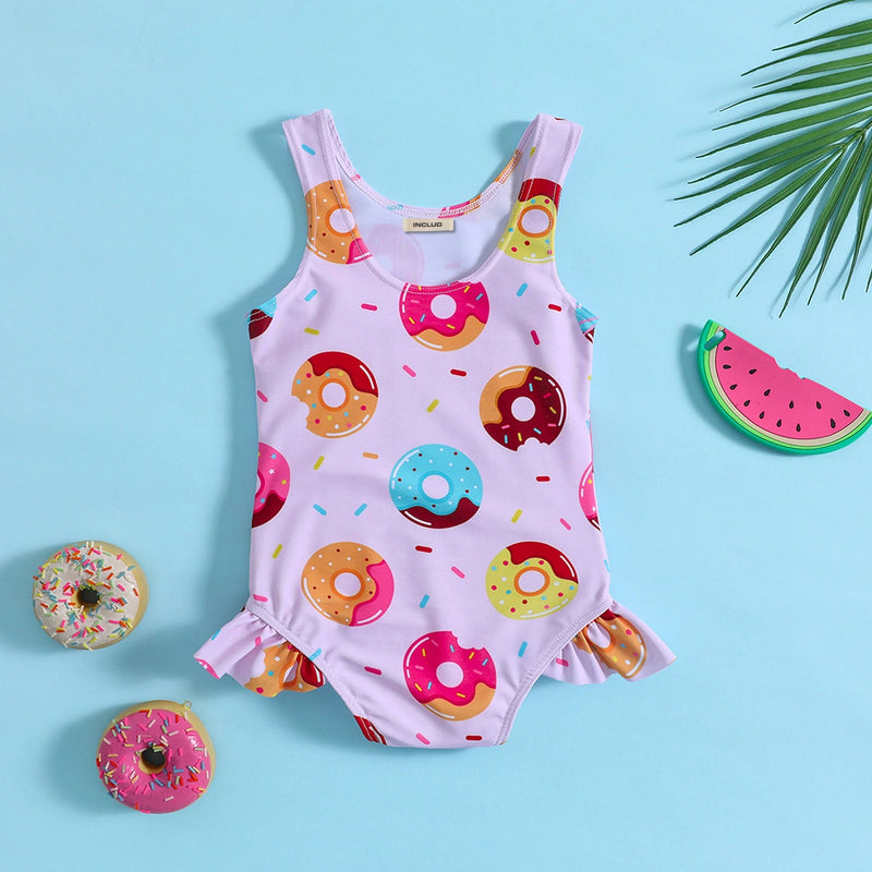 Girls Pink Graphics Sleeveless Bodysuit Swimwear Beachwear