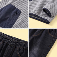 Boys Grey Textured Sweatshirt With Denim Pants Sets Sets
