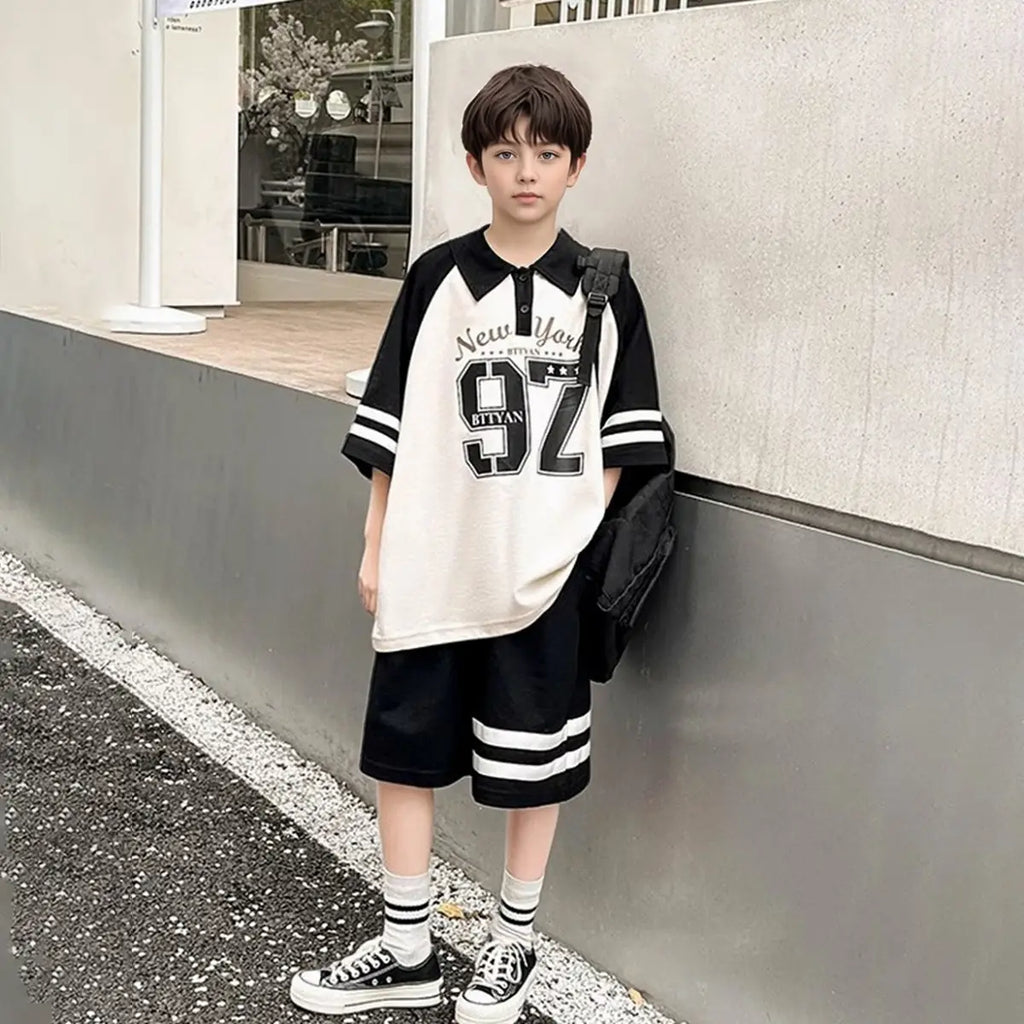 Boys Black Alphanumeric Printed Oversized T-Shirt With Shorts Co-ord Sets Sets Black 5-6 Y