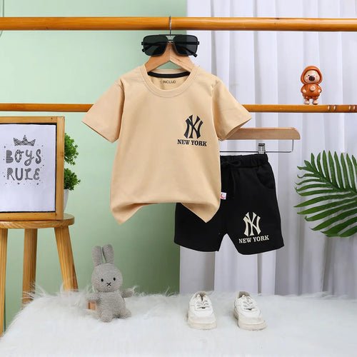 Boys Khaki Logo Print Short Sleeve T-Shirt With Drawstring Shorts Sets Sets Khaki 6-12 M