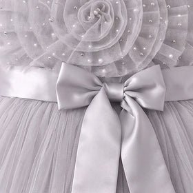 Girls Light Grey Floral Applique Party Gown Party Dresses