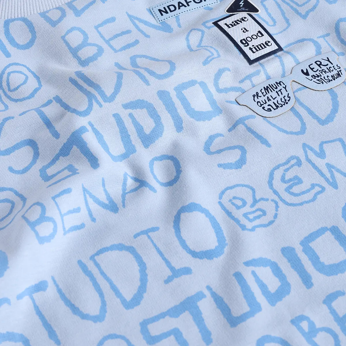 Boys Blue Typographic Printed T-Shirt With Twill Shorts Sets 2 pc. Sets