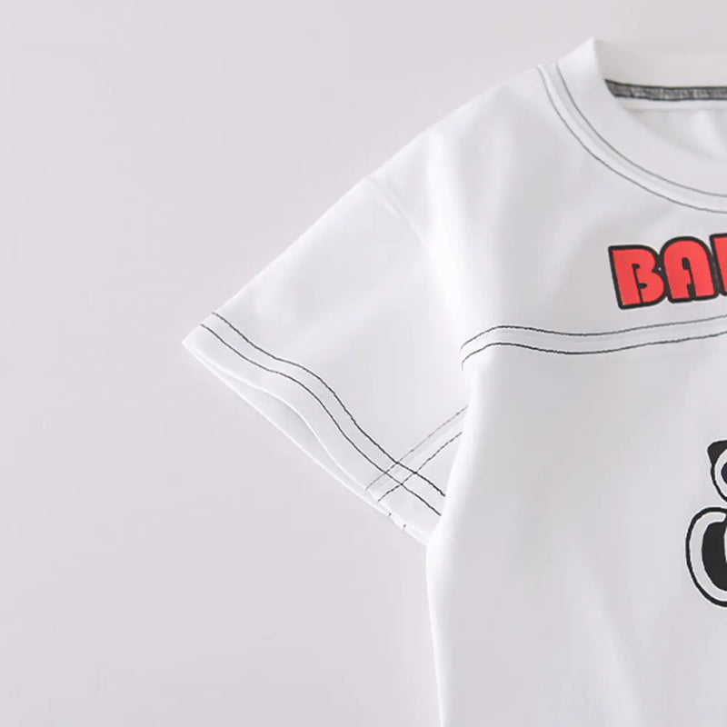 Boys White Graphic T-Shirt With Denim Shorts Sets Sets