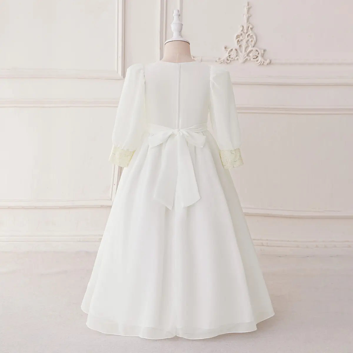 Girls White Embellished Maxi Dress With Puff Sleeves Casual Dresses