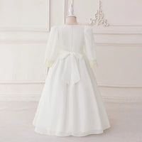 Girls White Embellished Maxi Dress With Puff Sleeves Casual Dresses