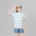 Girls Striped Short Sleeves T-shirt Tshirts Blue 6-7 Y 