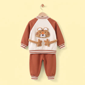 Boys Brown Applique Long Sleeve Jacket With Pants Sets 2 pc. Sets