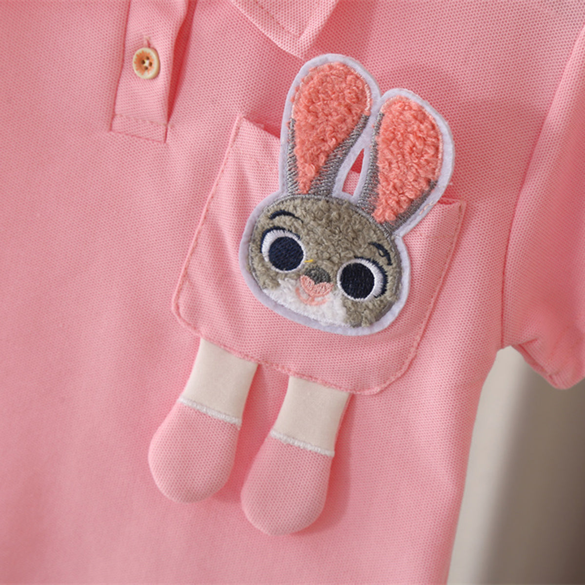 Girls Pink Bunny Appliqued Short Sleeves Polo T-Shirt With Shorts Set 2 pc. Sets