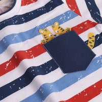 Boys Navy Blue Stripes And Lion Embroidered T-Shirt With Short Sets 2 pc. Sets