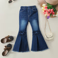 Girls Blue Solid Bow Flared Denim Pants Jeans Blue 3-4 Y