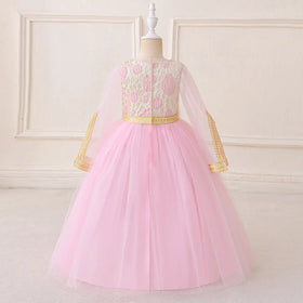 Girls Pink Floral Fit & Flare Dress With Long Sleeves Casual Dresses