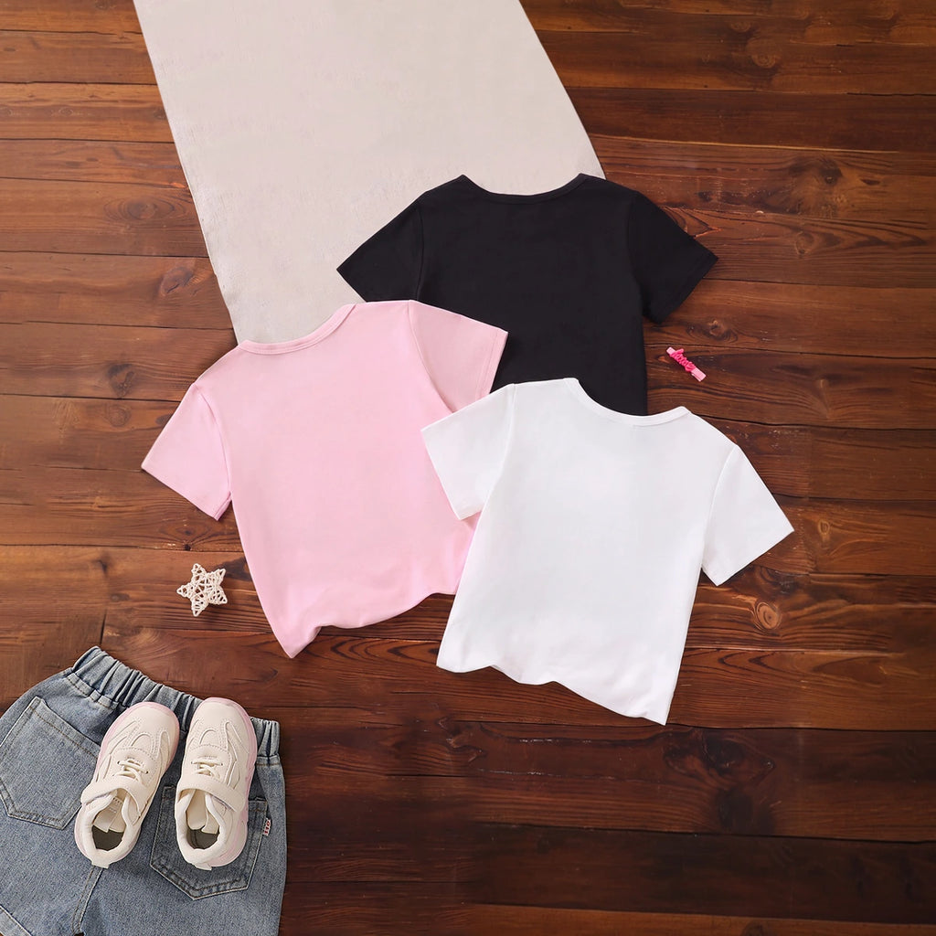 Girls Multicolour Bow Print Short Sleeve T-Shirt Pack Of 3 Tshirts