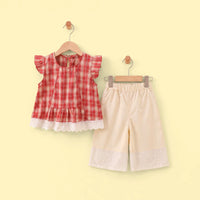 Girls Red Checked Sleeveless Top with Pants Sets 2 pc. Sets Red 1-2 Y