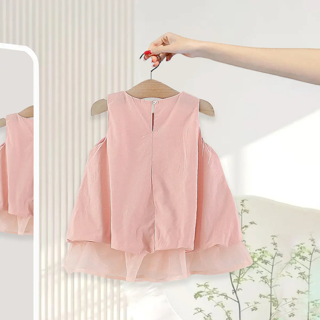 Girls Pink A-line Casual Dress With Bow Appliques Casual Dresses